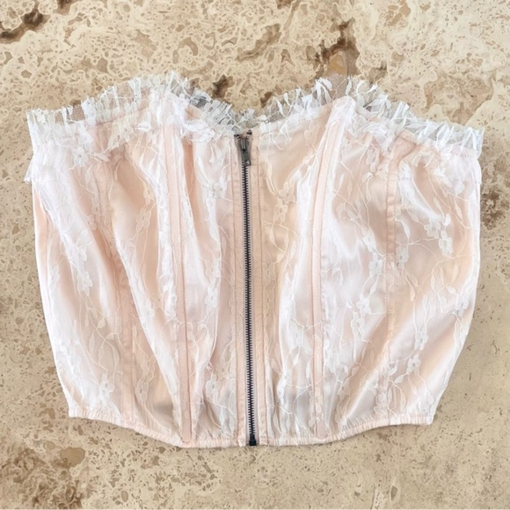 Joyfunear Frill Trim Zip-Up Tube Top